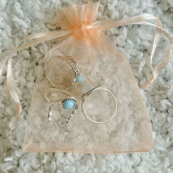 3/$15 Set of 3 Silver Faux Turquoise and Opal Bohemian Rings - Picture 2 of 2